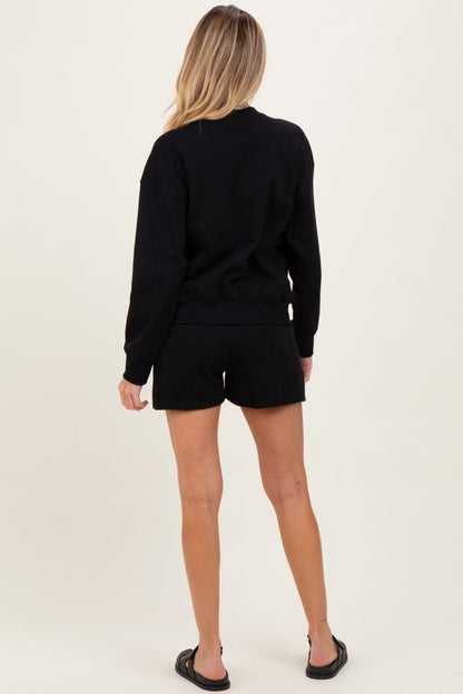 Black Fleece Sweatshirt Shorts Maternity Set