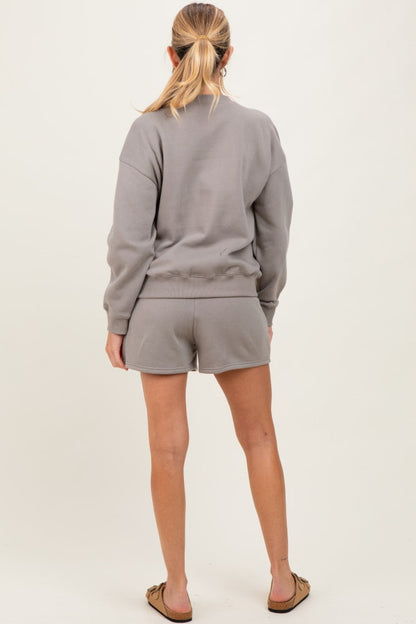 Taupe Fleece Sweatshirt Shorts Maternity Set