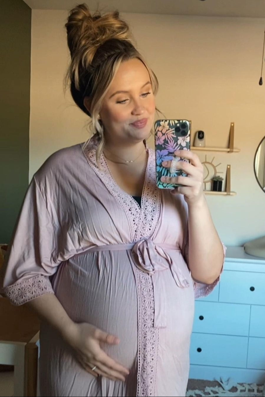 PinkBlush Pink Crochet Trim Delivery/Nursing Maternity Robe