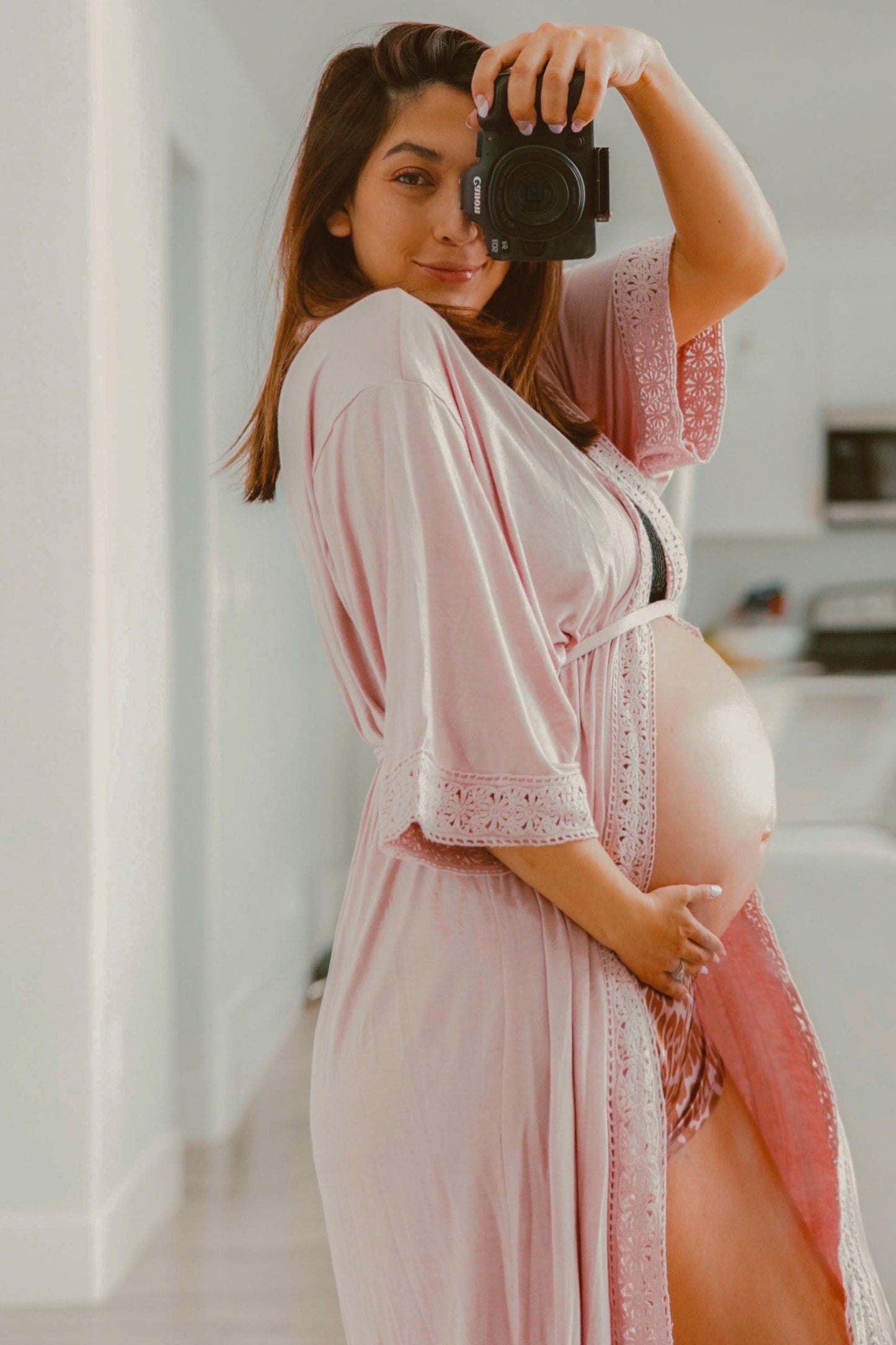 PinkBlush Pink Crochet Trim Delivery/Nursing Maternity Robe