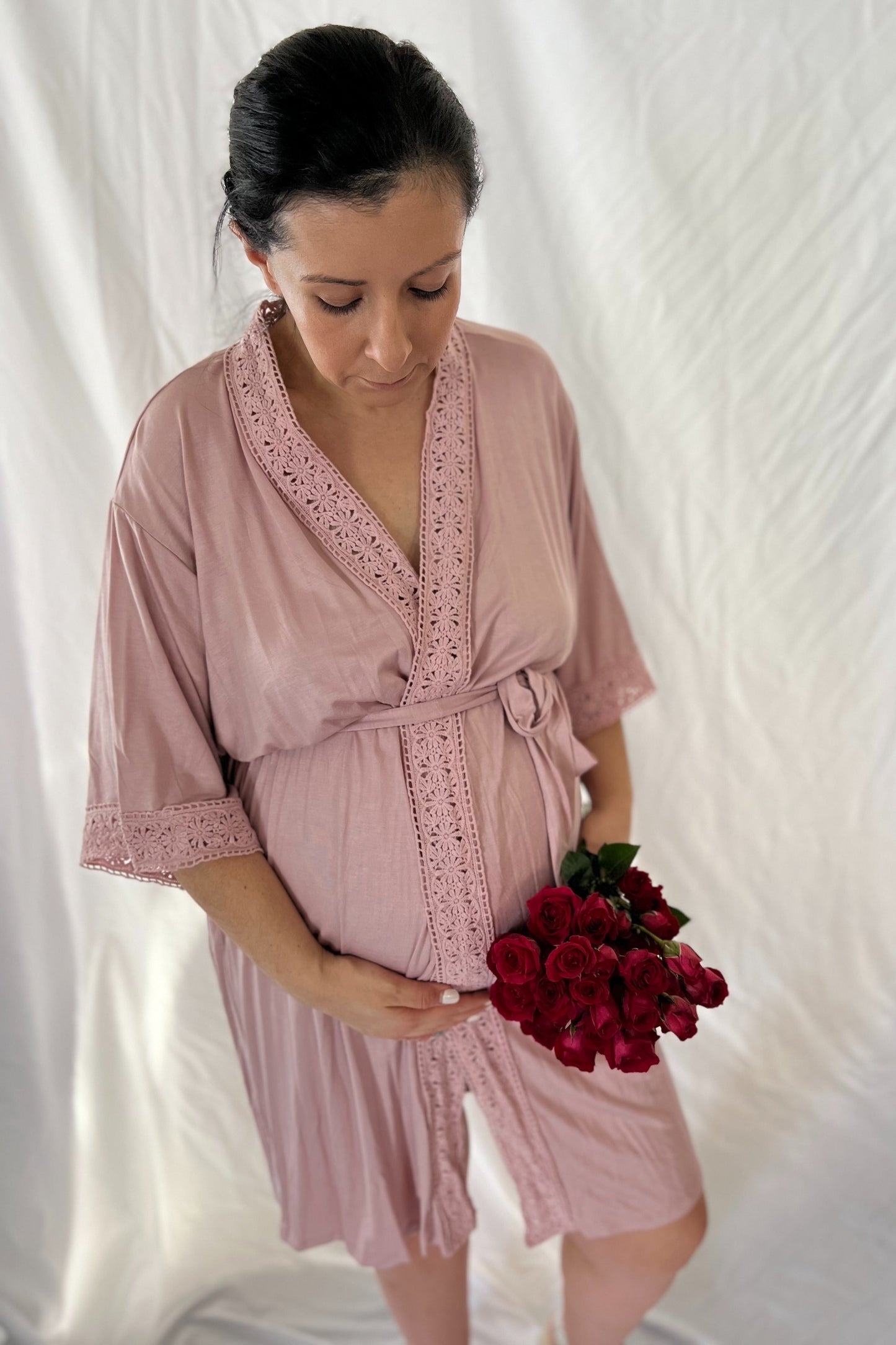 PinkBlush Pink Crochet Trim Delivery/Nursing Maternity Robe