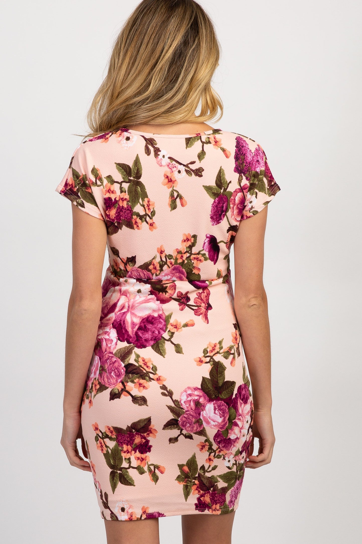PinkBlush Pink Rose Floral Fitted Wrap Maternity Dress