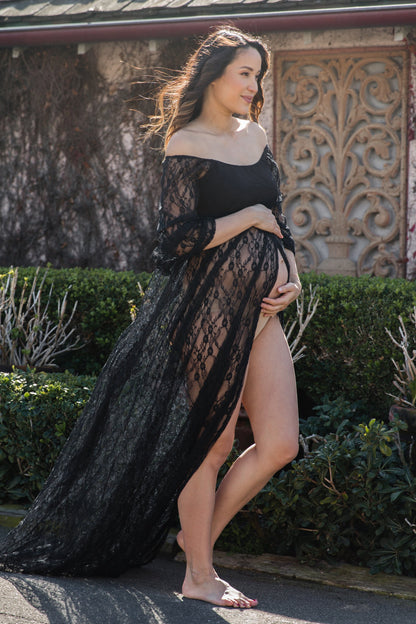 Black Lace Off Shoulder Maternity Photoshoot Gown/Dress