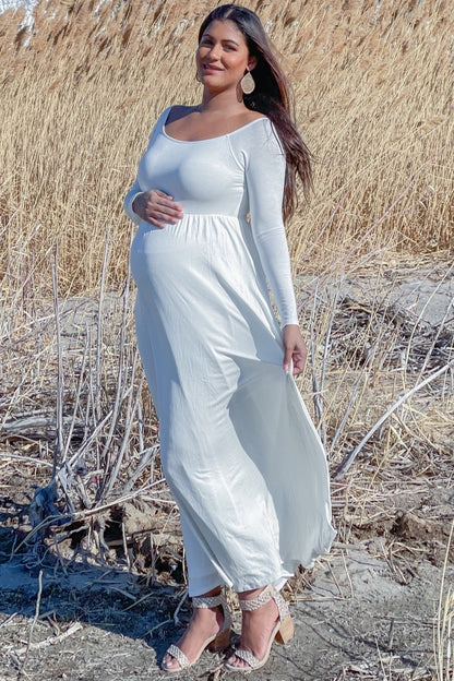 PinkBlush Petite Ivory Solid Off Shoulder Maternity Maxi Dress