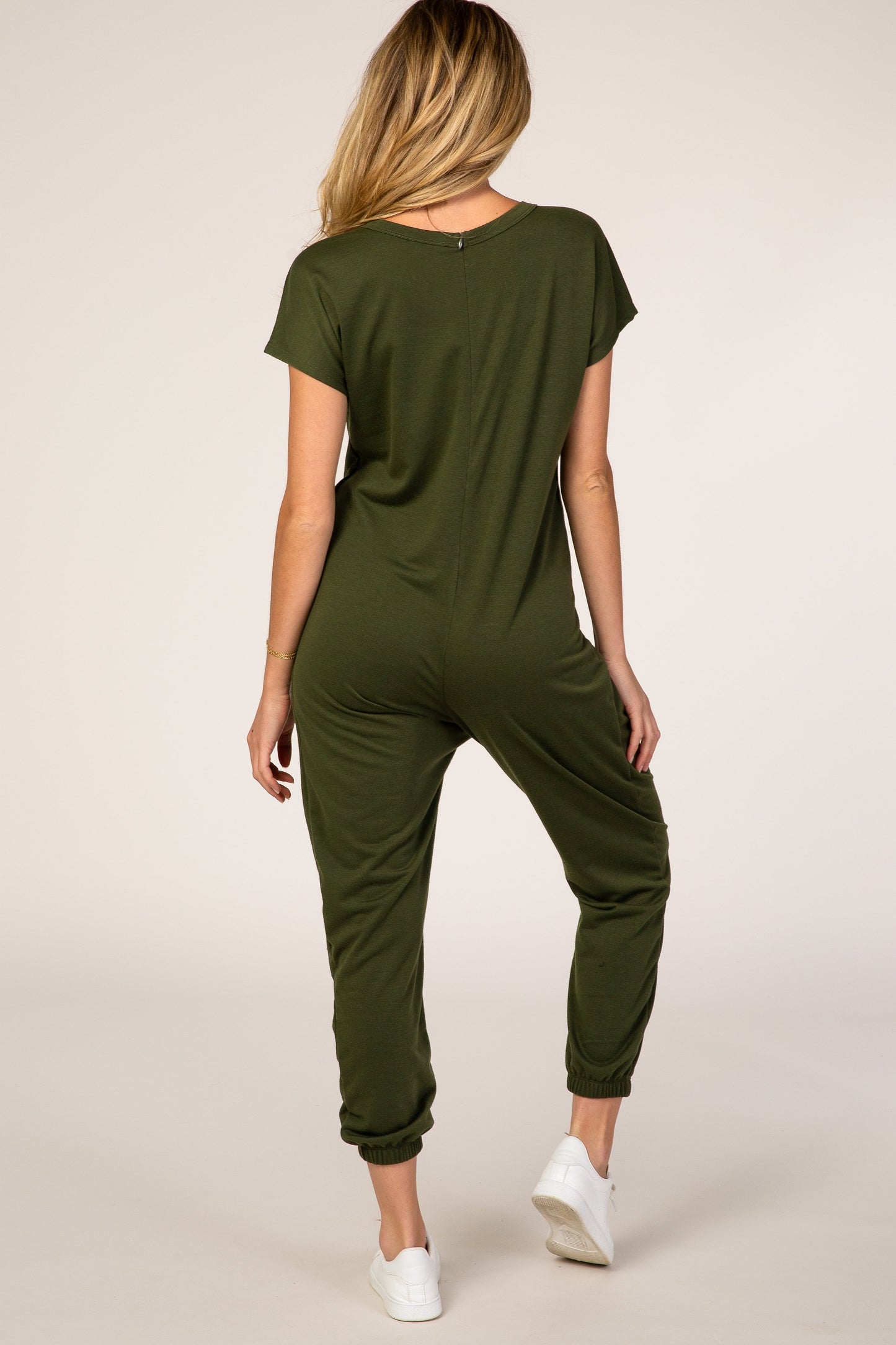 PinkBlush Olive Green Short Sleeve Maternity Jumpsuit