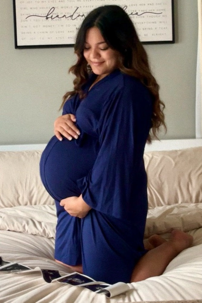 PinkBlush Navy Blue Delivery/Nursing Maternity Robe