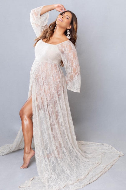 PinkBlush White Lace Off Shoulder Maternity Photoshoot Gown/Dress