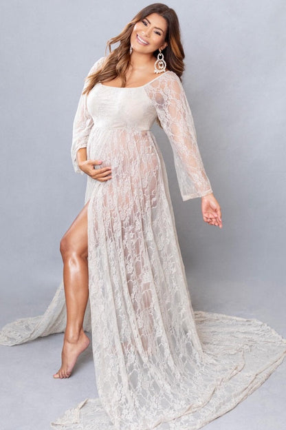 PinkBlush White Lace Off Shoulder Maternity Photoshoot Gown/Dress