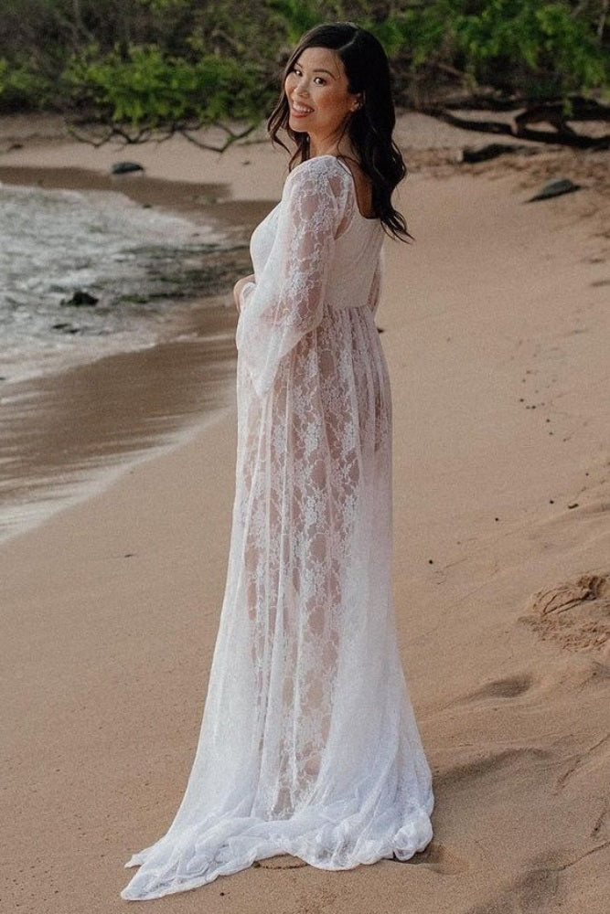 PinkBlush White Lace Off Shoulder Maternity Photoshoot Gown/Dress