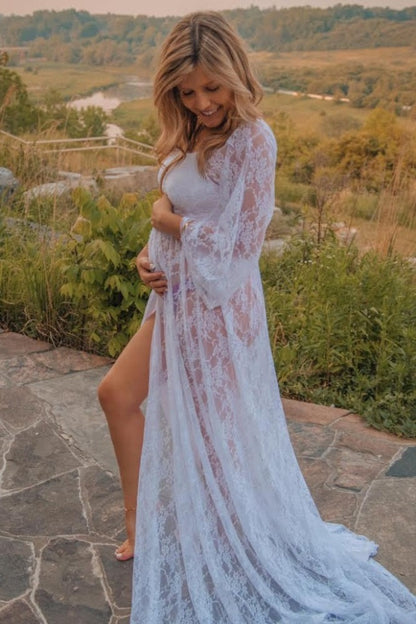 PinkBlush White Lace Off Shoulder Maternity Photoshoot Gown/Dress
