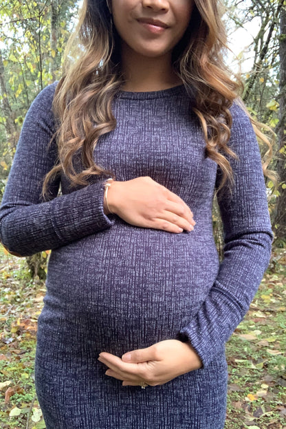 PinkBlush Heather Navy Suede Elbow Patch Sleeve Maternity Dress