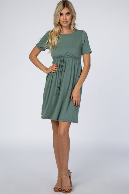 PinkBlush Sage Green Cuff Sleeve Waist Tie Maternity Dress