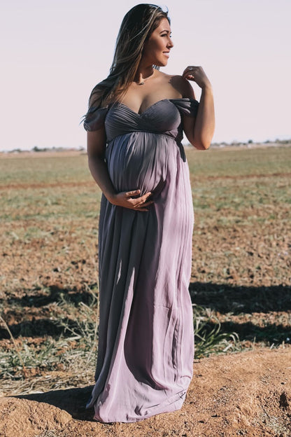 PinkBlush Lavender Off Shoulder Chiffon Maxi Maternity Dress