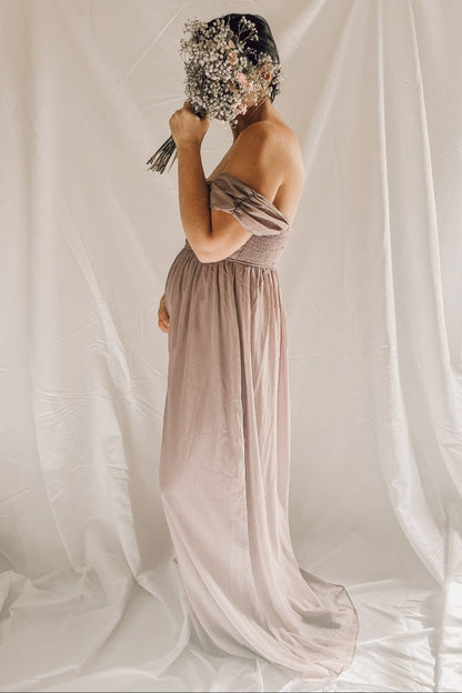 PinkBlush Lavender Off Shoulder Chiffon Maxi Maternity Dress