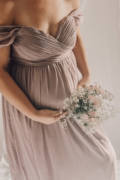 PinkBlush Lavender Off Shoulder Chiffon Maxi Maternity Dress