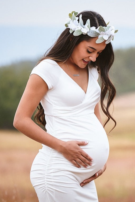 PinkBlush White Off Shoulder Wrap Maternity Photoshoot Gown/Dress