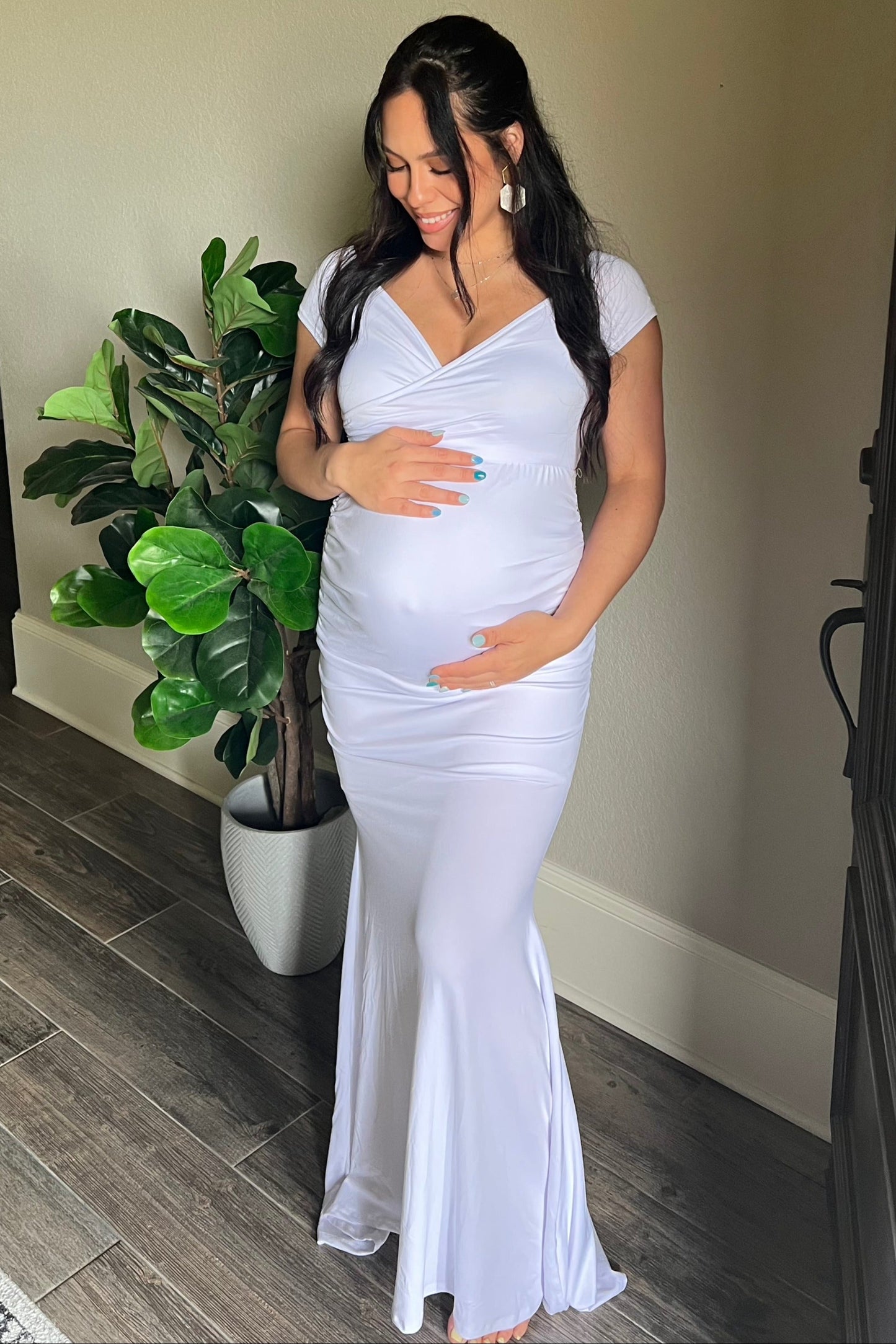 PinkBlush White Off Shoulder Wrap Maternity Photoshoot Gown/Dress