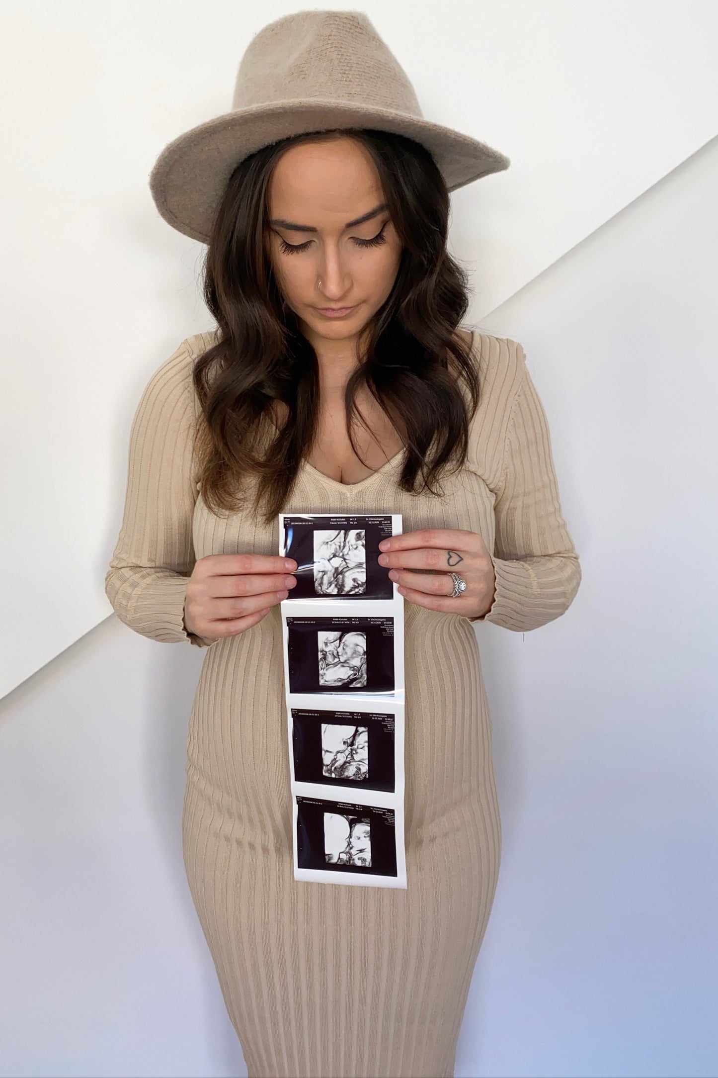 Taupe V-Neck Long Sleeve Fitted Maternity Maxi Dress