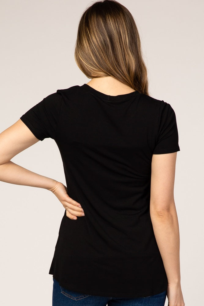 Black Layered Wrap Front Maternity Nursing Top