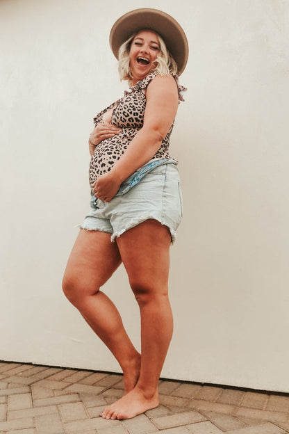 Beige Animal Print Ruffle Maternity One-Piece Swimsuit