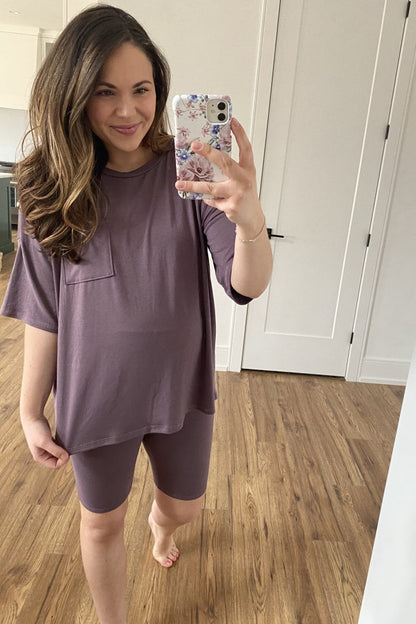 Purple Biker Short Maternity Sleep Set