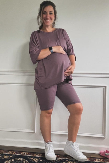 Purple Biker Short Maternity Sleep Set