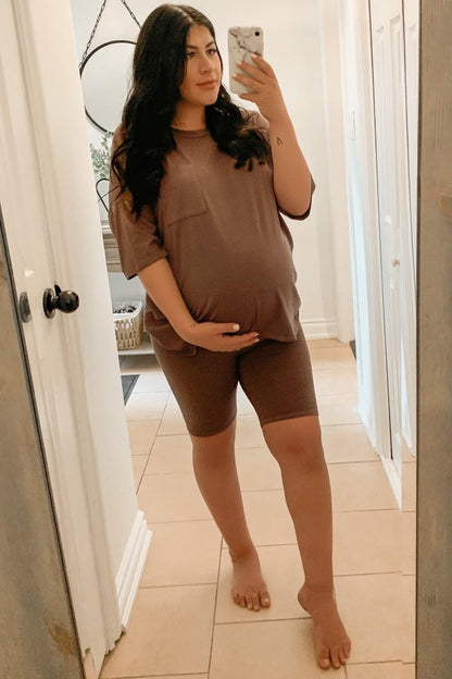 Purple Biker Short Maternity Sleep Set