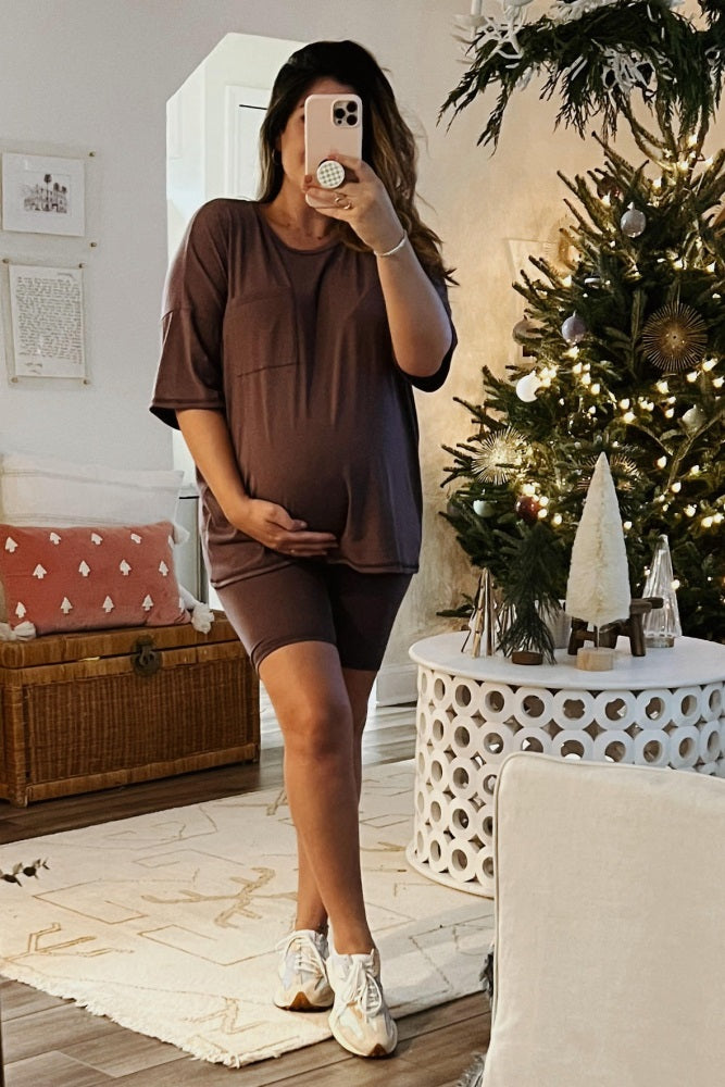 Purple Biker Short Maternity Sleep Set