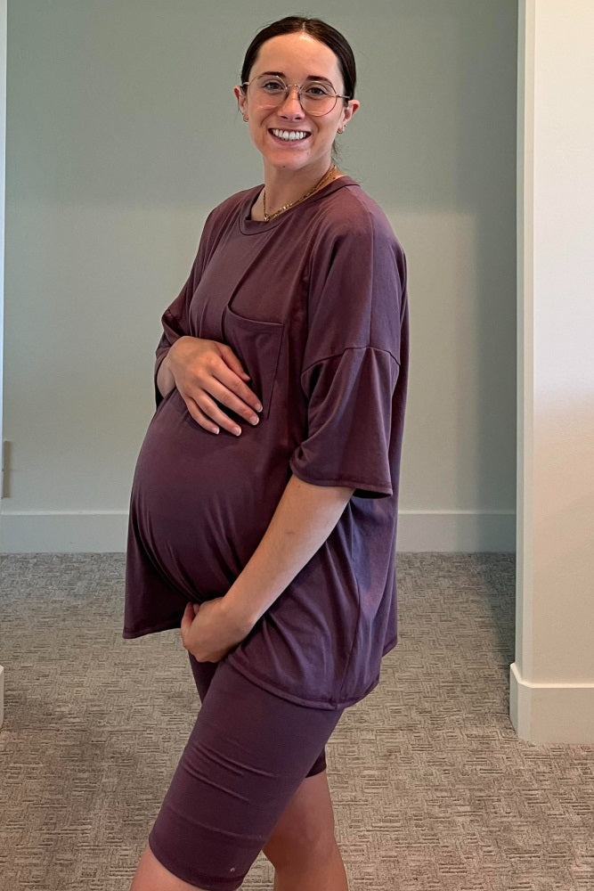 Purple Biker Short Maternity Sleep Set