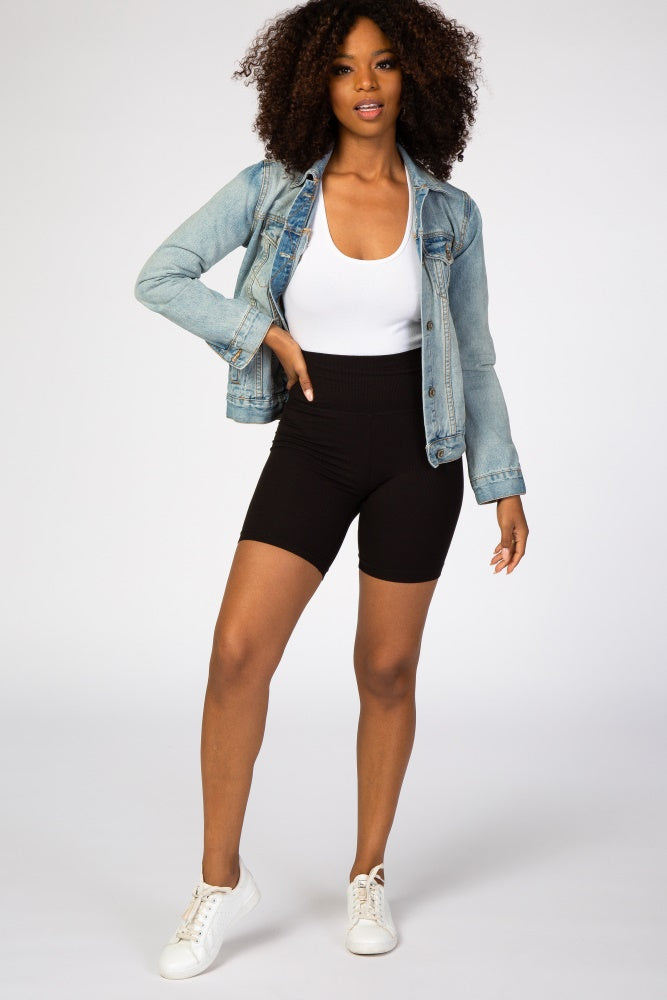 Black Ribbed Maternity Bike Shorts