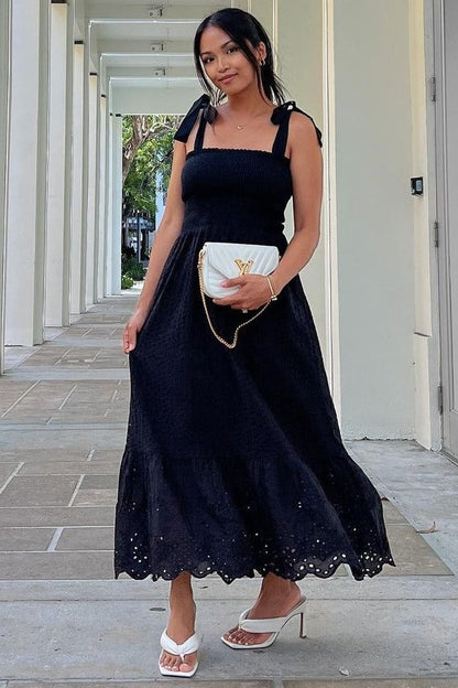 Black Eyelet Maternity Dress