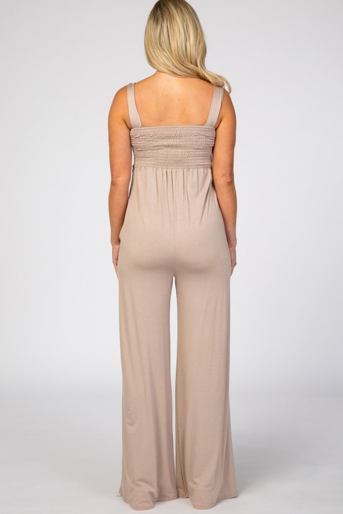 Taupe Sleeveless Wide Leg Maternity Jumpsuit