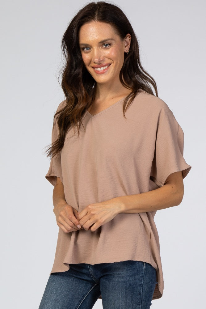 Taupe Short Sleeve Maternity Blouse