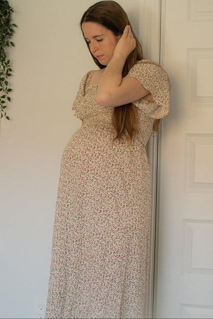 Ivory Floral Smocked Maternity Maxi Dress