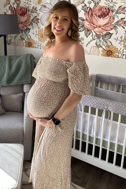 Ivory Floral Smocked Maternity Maxi Dress