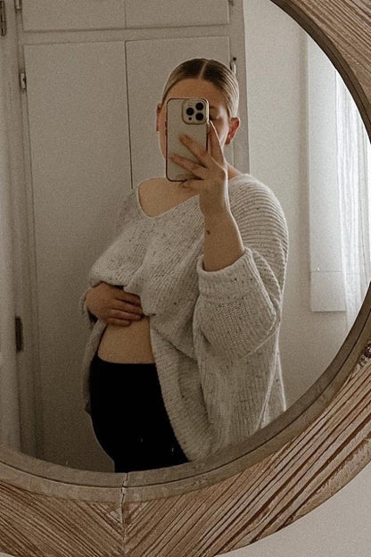 White Speckled Oversized Maternity Sweater