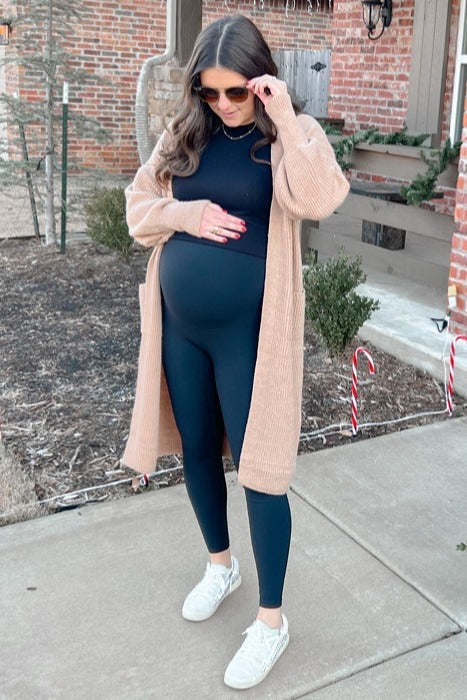 Taupe Bubble Sleeve Long Maternity Cardigan