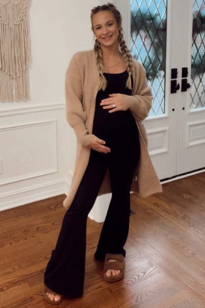 Taupe Bubble Sleeve Long Maternity Cardigan