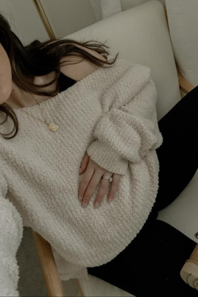 Beige V-Neck Soft Maternity Sweater