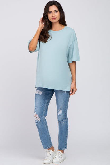 Light Blue Basic Oversized Maternity Tee