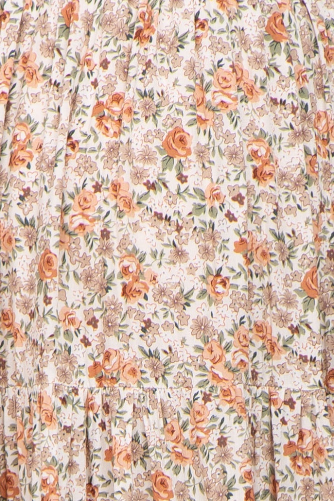 Taupe Floral Smocked Tiered Maternity Midi Dress