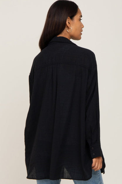 Black Lightweight Sheer Button Down Maternity Blouse