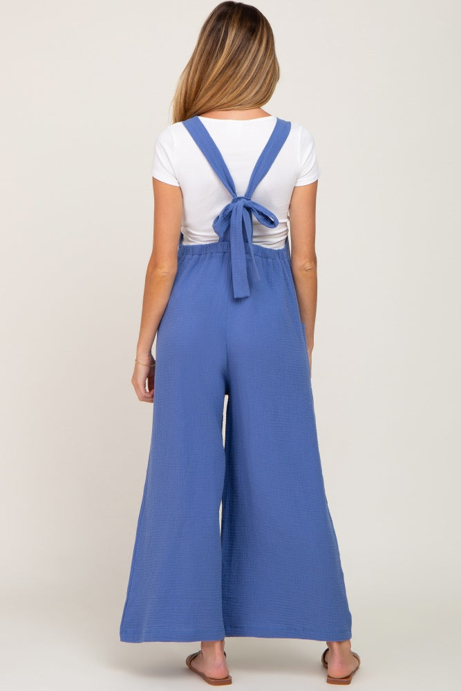 Blue Wide Leg Tie Back Maternity Overalls