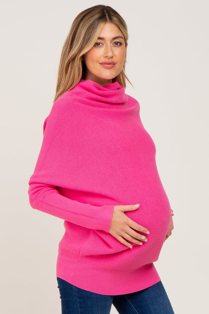 Pink Funnel Neck Dolman Sleeve Maternity Sweater