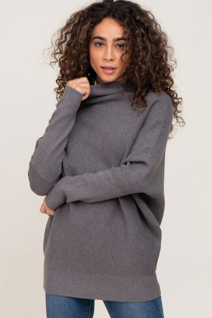 Grey Funnel Neck Dolman Sleeve Maternity Sweater