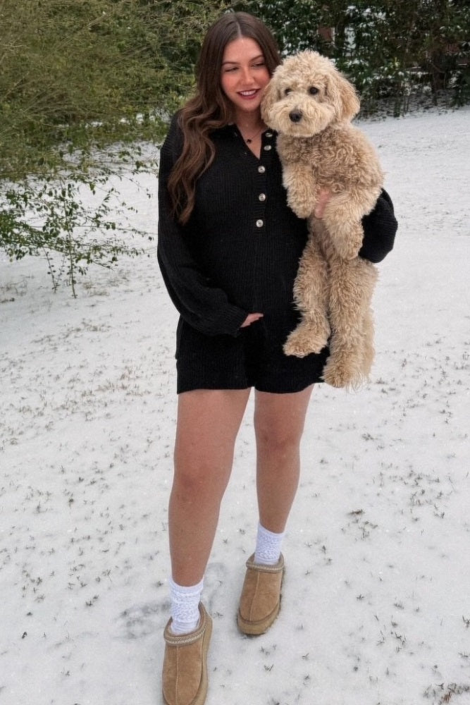 Black Button Down Maternity Sweater Romper