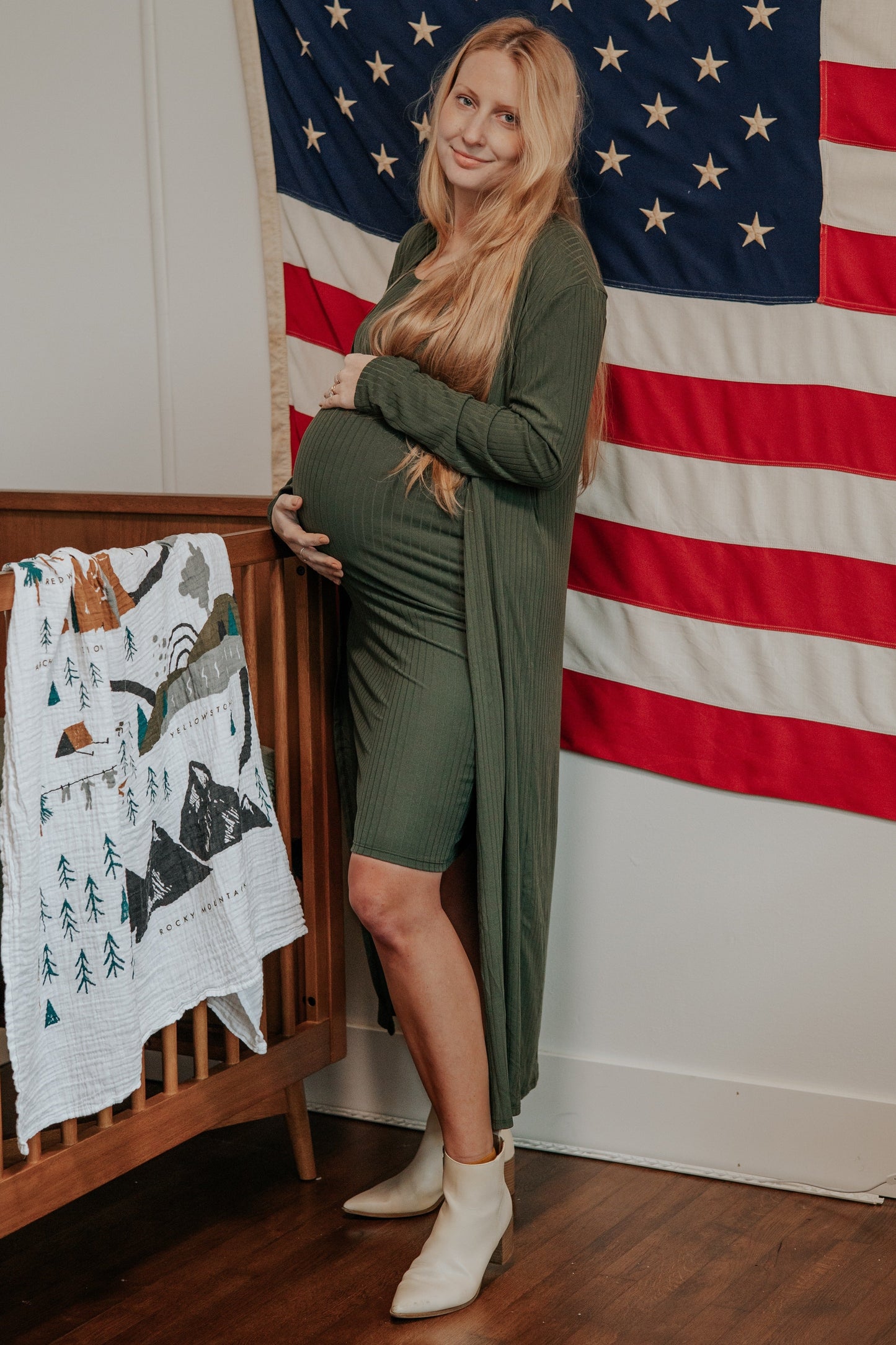 Olive Ribbed Cardigan 2 Piece Maternity Set