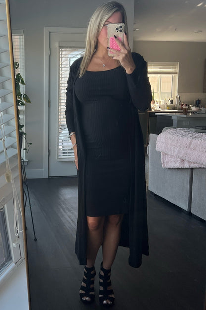 Black Ribbed Cardigan 2 Piece Maternity Set