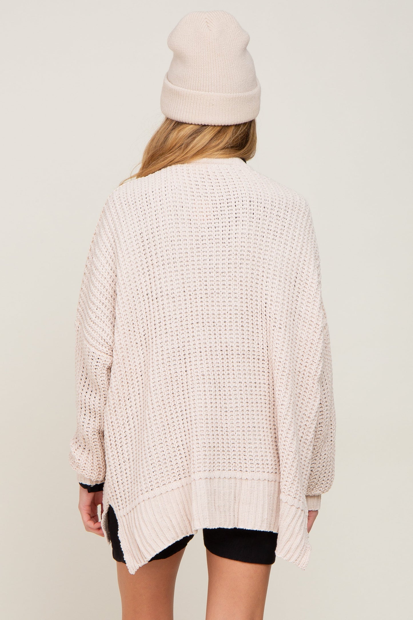 Beige Chunky Knit Oversized Maternity Cardigan