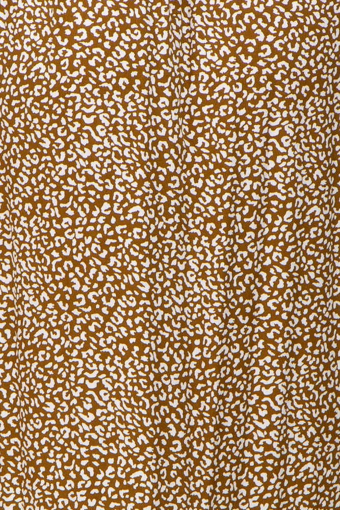 Mocha Leopard Print Square Neck Smocked Maternity Midi Dress